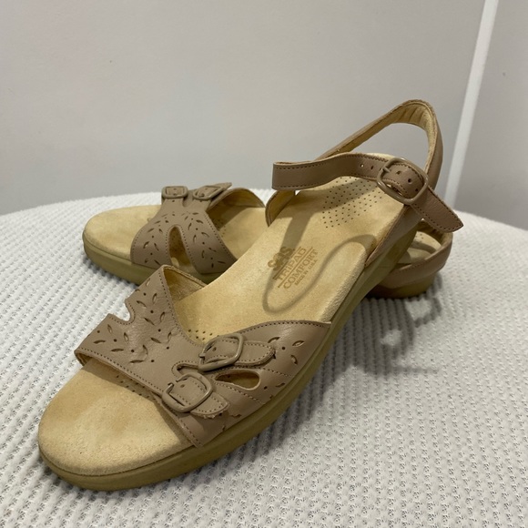 SAS Duo Straps Quarter Strap Sandals Brown Leather Size 8 - Picture 2 of 10